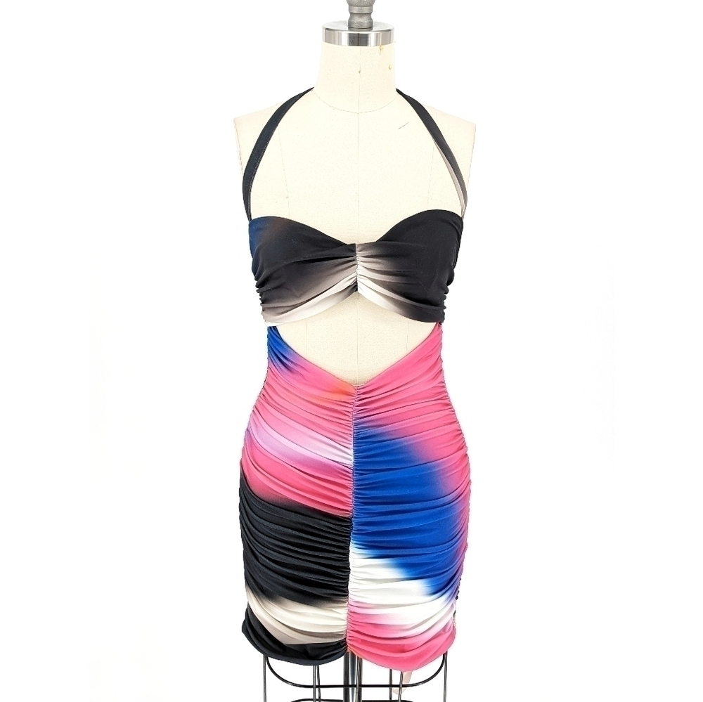 NEW House of Cb Ruched Bandeau Mini Dress Black Pink S sexy clubbing party